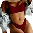 thumbnail image 2 of UTSJKR Women's Ribbed Bikini Sets Scoop Neck Cheeky Swimsuit Textured Two Piece Bathing Suit Triangle Bikini Set Smocked Textured Elastic Swimsuit Wine M, 2 of 5