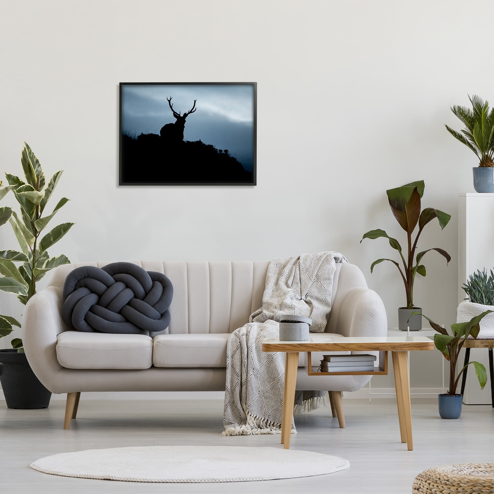 Stupell Industries Elk Silhouette At Dusk Deep Blue Night Sky Photograph Black Framed Art Print Wall Art, Design by James Dobson