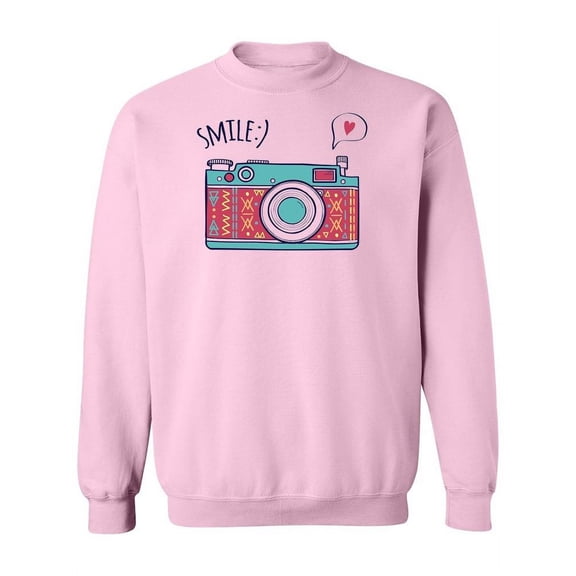 Cute Retro Camera, Smile Text Sweatshirt Women -Image by Shutterstock, Female Large