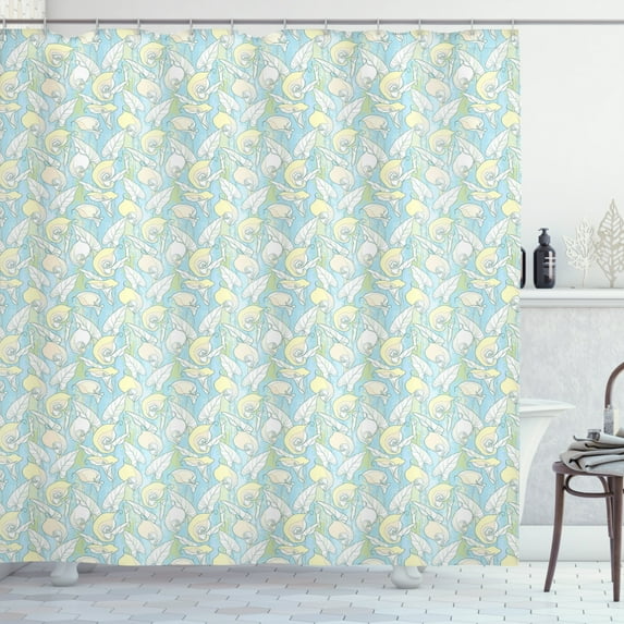 Calla Lily Shower Curtain, Art Pattern with Outline Zantedeschia on Pastel Colored Weathered Background, Fabric Bathroom Set with Hooks, 69W X 70L Inches, Multicolor, by Ambesonne