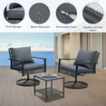 thumbnail image 3 of Ainfox Premium Patio Swivel Bistro Set,3-Piece Ourdoor Furniture Set,Wicker Rattan Coversation Rocking Chairs w/Glass Top Table & Cushions,Grey, 3 of 10