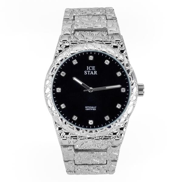 ICE STAR 時計 シルバー/ブラック Ice Star Men's Luxury 45mm Nugget Watch with Diamond Accent Dial