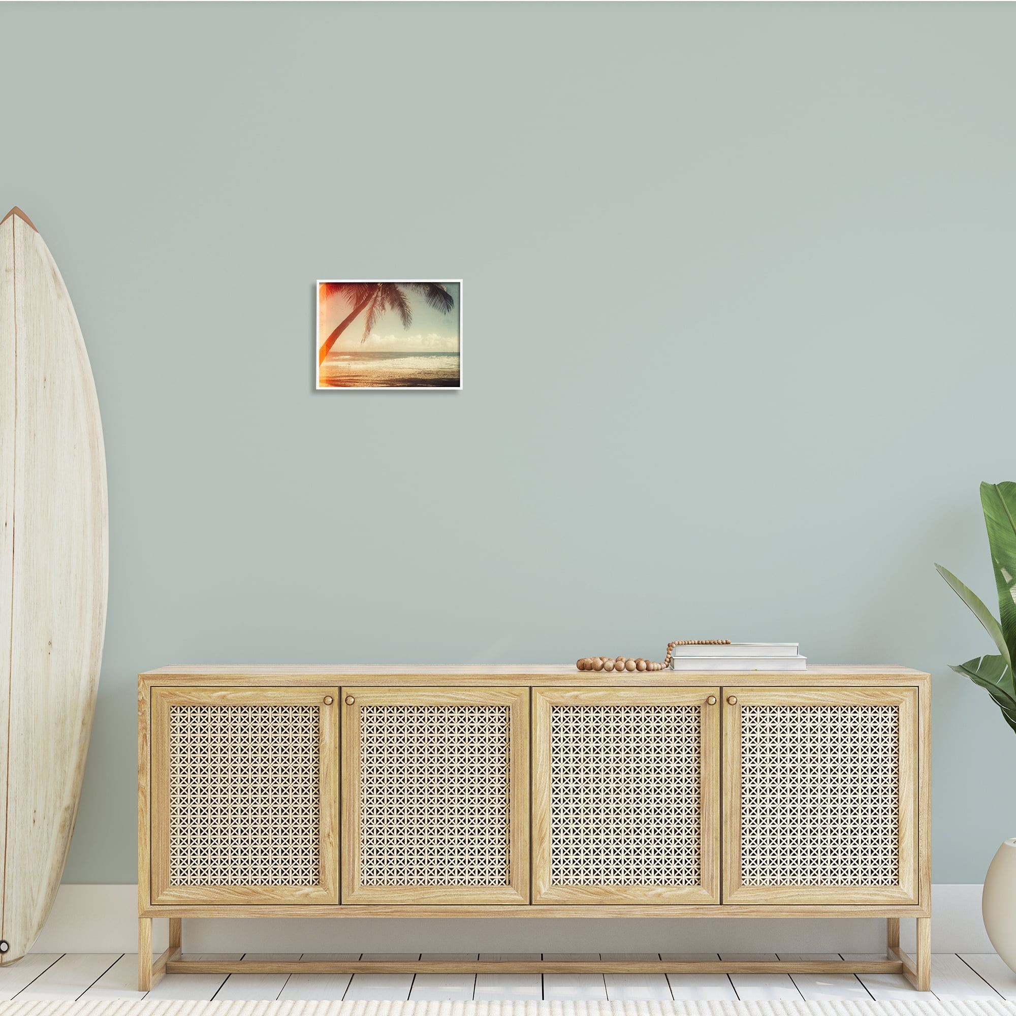 Stupell Indtries Vintage Sun Bleached Ocean Scene Hanging Palm Tree,14 x 11,Design by Acosta