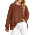 thumbnail image 4 of Crewneck Sweatshirt for Women Loose Fit Oversized Pullover Side Slit Zipper 2023 Fall, 4 of 9