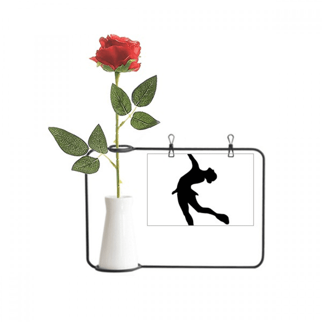 Silueta femenina de deportes de invierno Patinaje Botella de decoración de jarrones colgantes de flores rosas artificiales
