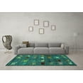 thumbnail image 3 of Ahgly Company Machine Washable Indoor Rectangle Abstract Turquoise Blue Modern Area Rugs, 2' x 5', 3 of 4