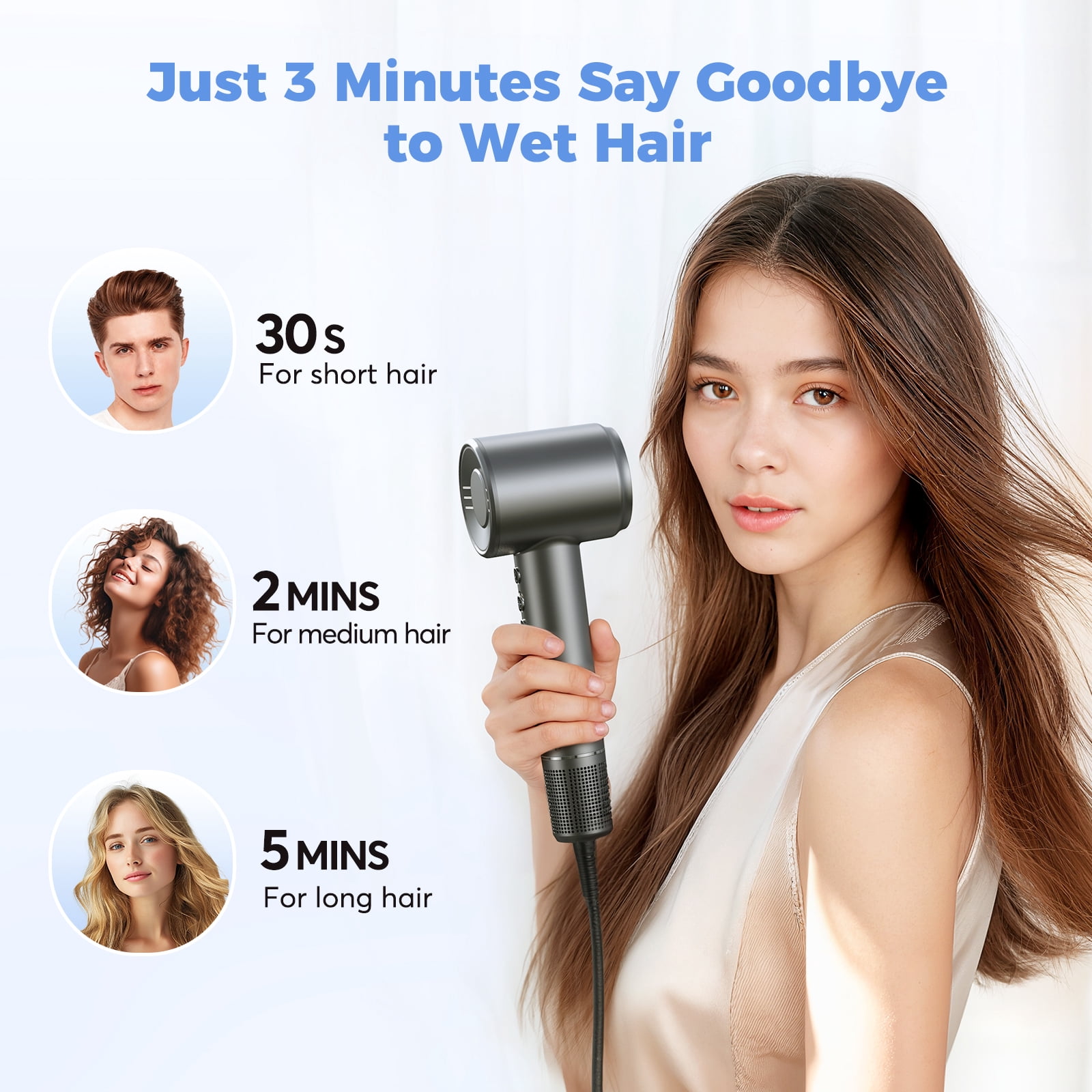 High Speed Hair Dryer-Bopcal Negative Ionic Blow Dryer for Hair Care,3 Speeds & 4 Temps,for Home, Travel and Gift Choice(Black)