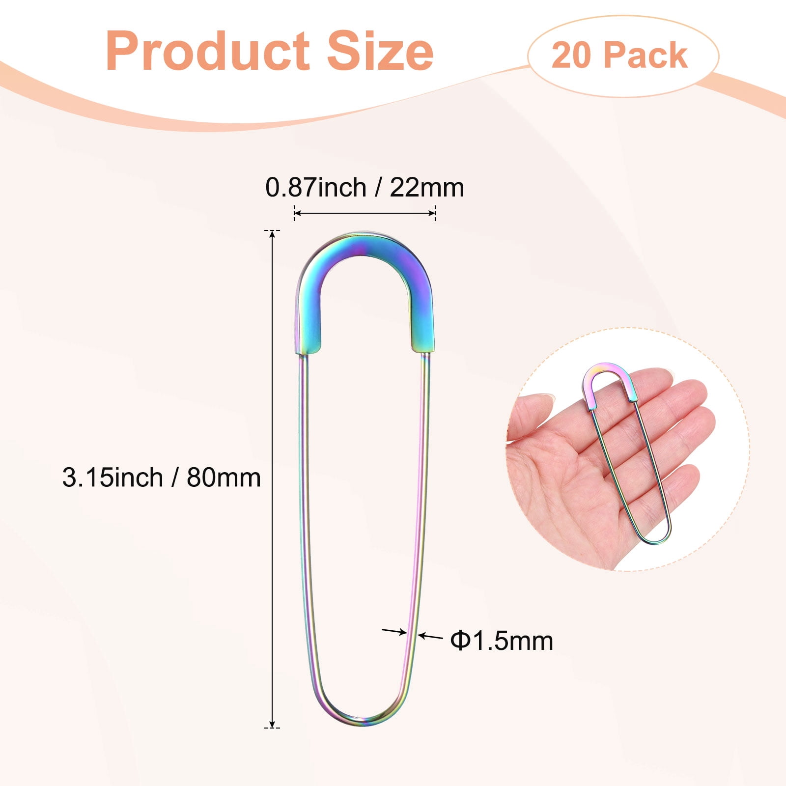 Uxcell 20-Pack Large Safety Pin, 3.15 In(80mm) Zinc Alloy Heavy Brooch Pin for Sewing ClothesDecorative Safety Pins [Multicolor]