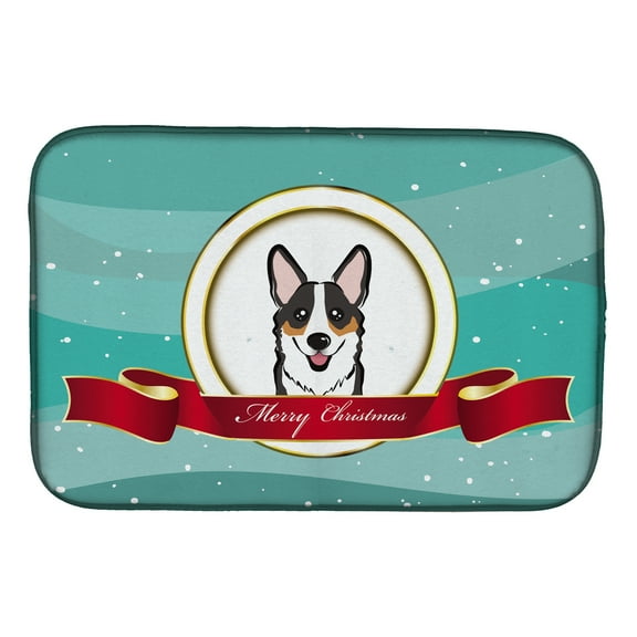 Carolines Treasures BB1565DDM Tricolor Corgi Merry Christmas Dish Drying Mat 14 x 21" multicolor