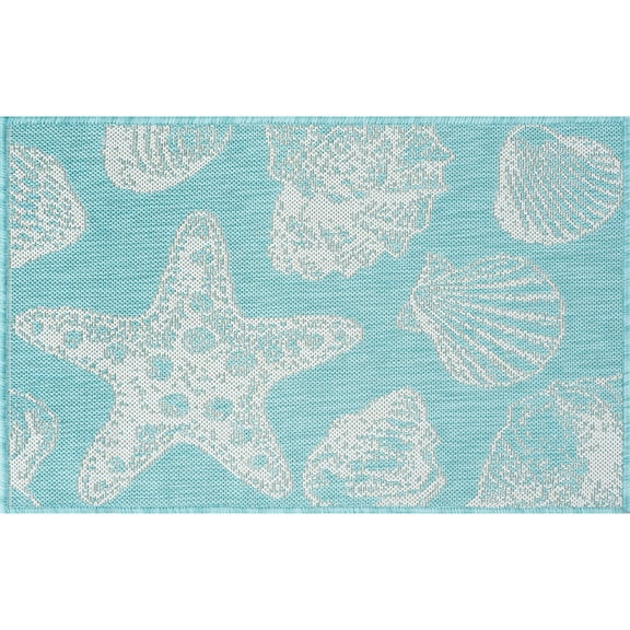 Tayse Eco Area Rug ECO1406 Novelty Aqua Ocean Shells 2' x 2' 11" Rectangle