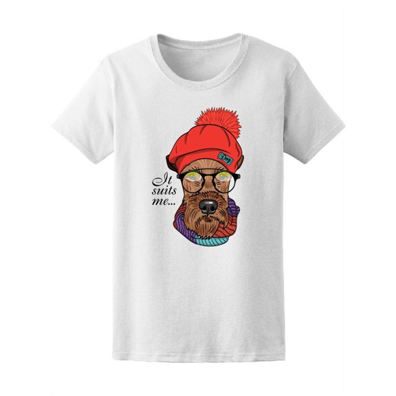 Hipster Dog With Glasses Drawing Tee Women's -Image by Shutterstock