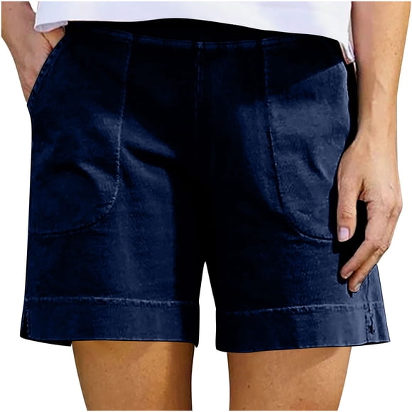 Besolor Women's Summer Bermuda Shorts Casual Elastic Waist Plus Size Cotton Linen Lounge Shorts with Pockets