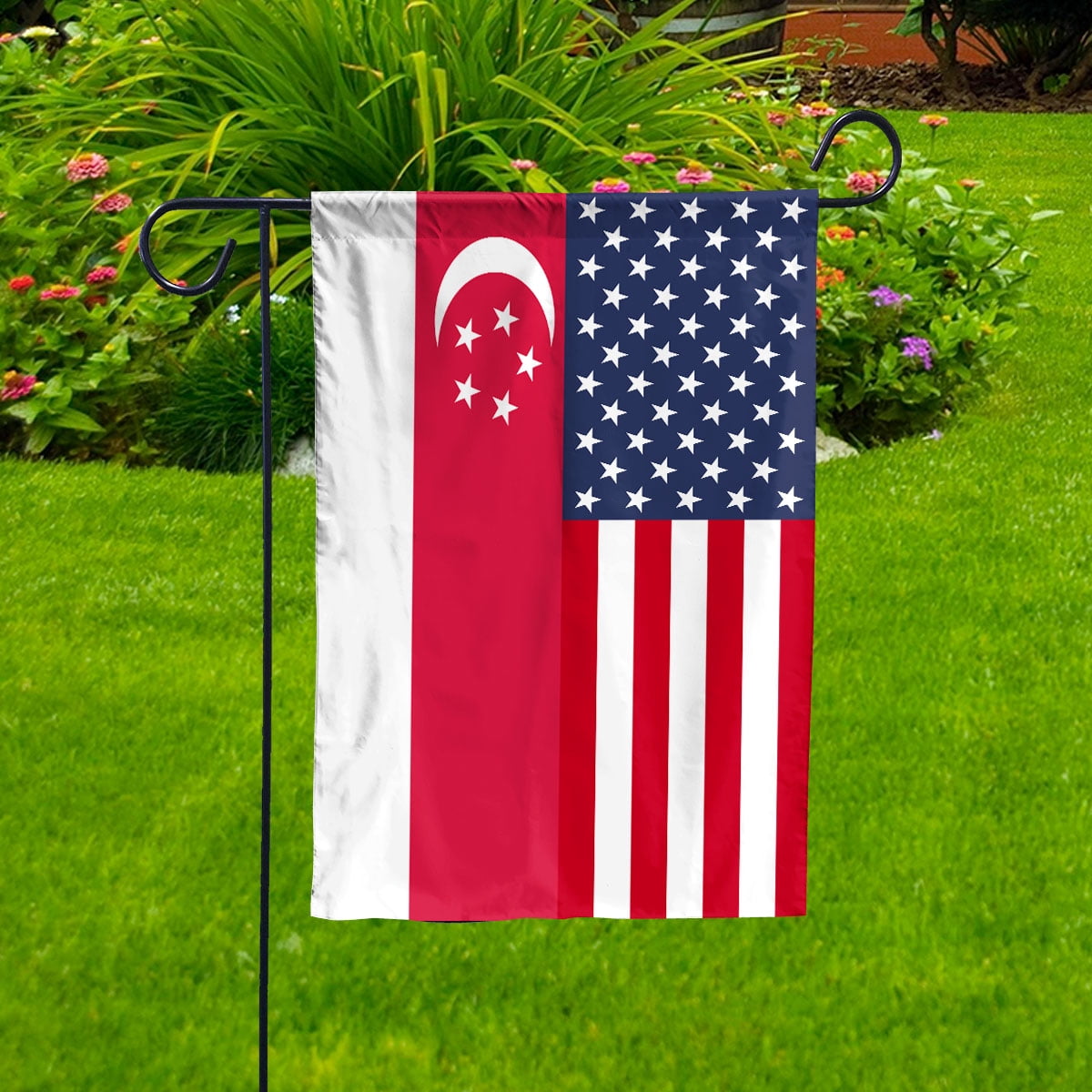 American Singapore Flag Singaporean Friendship U.S.A Memorial Day Patriotic For House Flag, Double-Sided Decorative Outdoor Flag, Polyester Yard Flag 29.5 x 39.5 in
