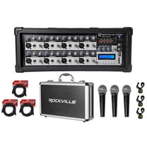 Rockville RPM85 2400w Powered 8 Channel Mixer/USB/EQ/Effects/Bluetooth Mics Case