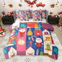 Manfei Lovely Santa Claus 7pcs Bedding Comforter Set,Christmas Gifts Candy Cane Queen Bedding Sets,Pink Blue Pink Queen Sheet Sets For Girls Boys,Bedroom Decor Reversible