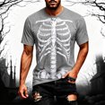thumbnail image 2 of Men Halloween Skeleton Funny Print T-Shirt, Crew Neck Short Sleeve Slim Fit Novelty Graphic Casual Tee for Trick-or-Treat Daily Street Shopping Outfit(Grey,S), 2 of 4