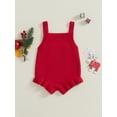 thumbnail image 4 of SUNSIOM Baby Girl Knit Romper Sleeveless Square Neck Letter Print Ruffle Bodysuit Newborn Overalls, 4 of 7