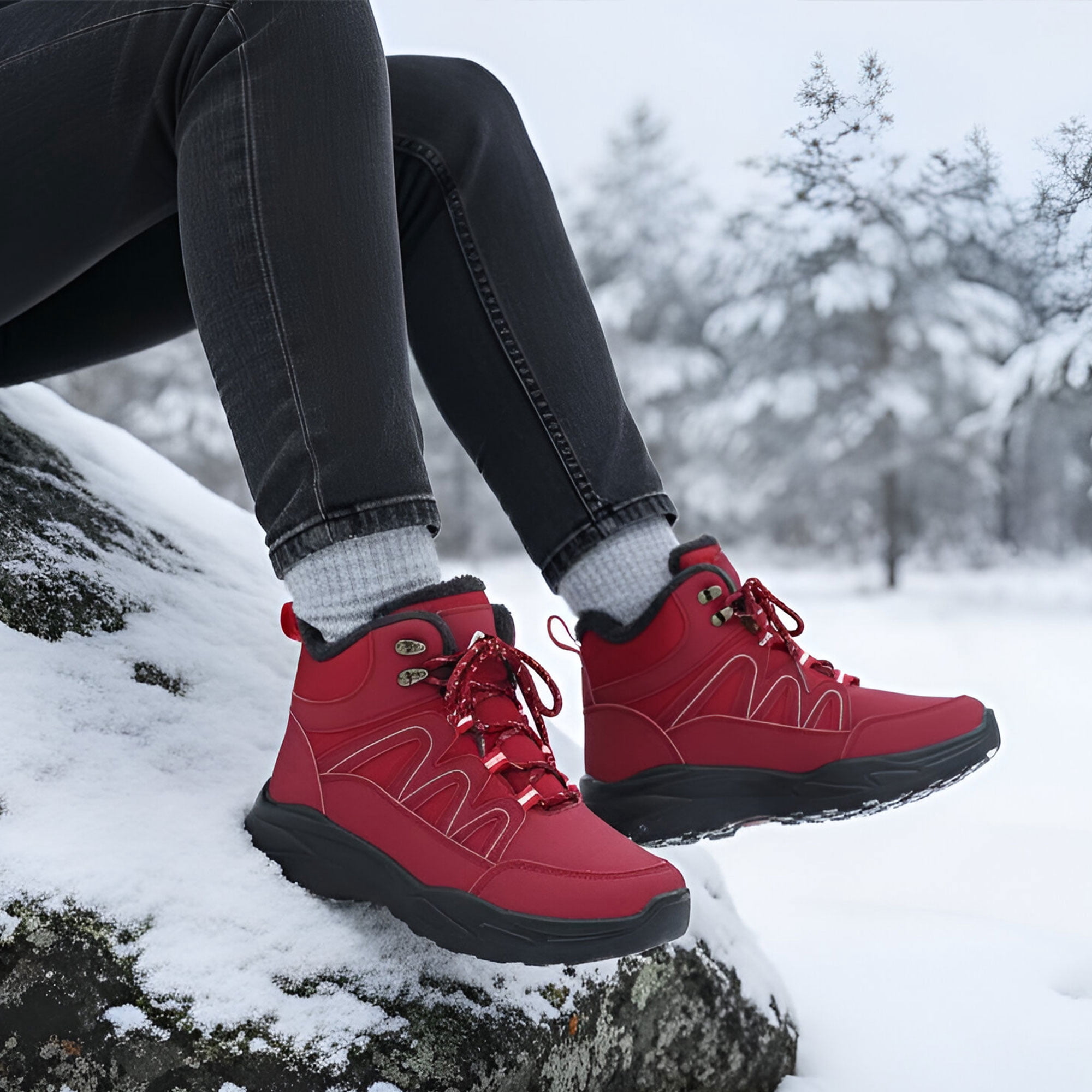Ecetana Womens Snow Boots Winter Warm Faux Fur Lined Ankle Boots Waterproof Outdoor Hiking Shoes