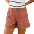 thumbnail image 3 of UDAUDU Linen Shorts for Women Summer Button Down Casual High Waist Bermuda Shorts Wide Leg Pleated Comfortable Dress Short with Pockets Orange L, 3 of 7
