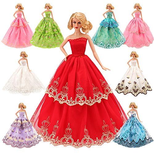 Handmade Fashion Wedding Party Gown Dresses and Clothes for Barbie Doll 5 Pcs