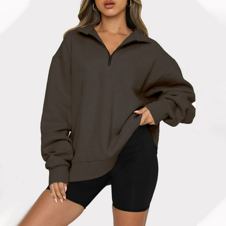 Trendy Queen Fall Clothes Womens Oversized Hoodies Sweatshirts Quarter Zip  Pullover Casual Lightweight V Neck Button Jackets Long Sleeve Loose Fit  Tops Comfy Winter Outfits Trendy 2023 at  Women's Clothing store