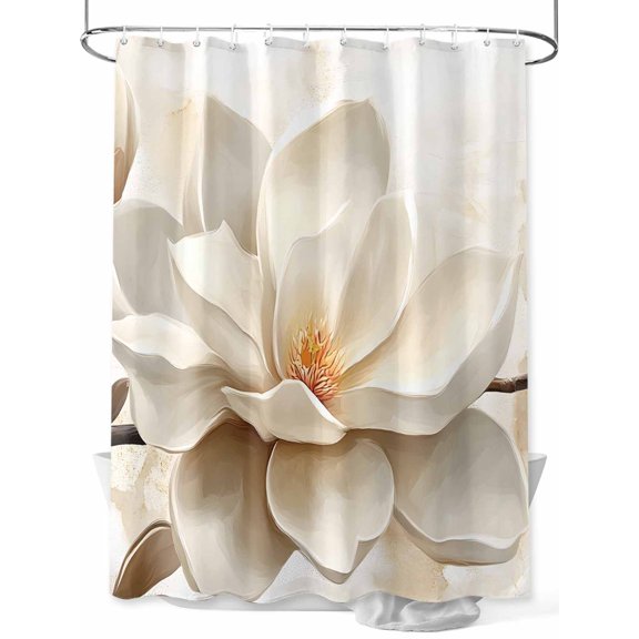 Retro Magnolia Shower Curtain, White Floral Vintage Pastoral Style Waterproof Shower Curtain Set with 12 Hooks Lightweight Washable Fabric Shower Curtains for Bathroom 72x84 Inches