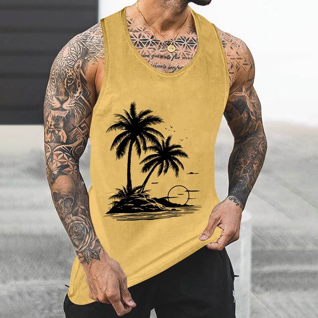 Styesk Tank Tops Men Men's Tank Colorless Gradient Printing Round Neck Thin Strap Leakage Back Regular Casual Sports Tank Blouses