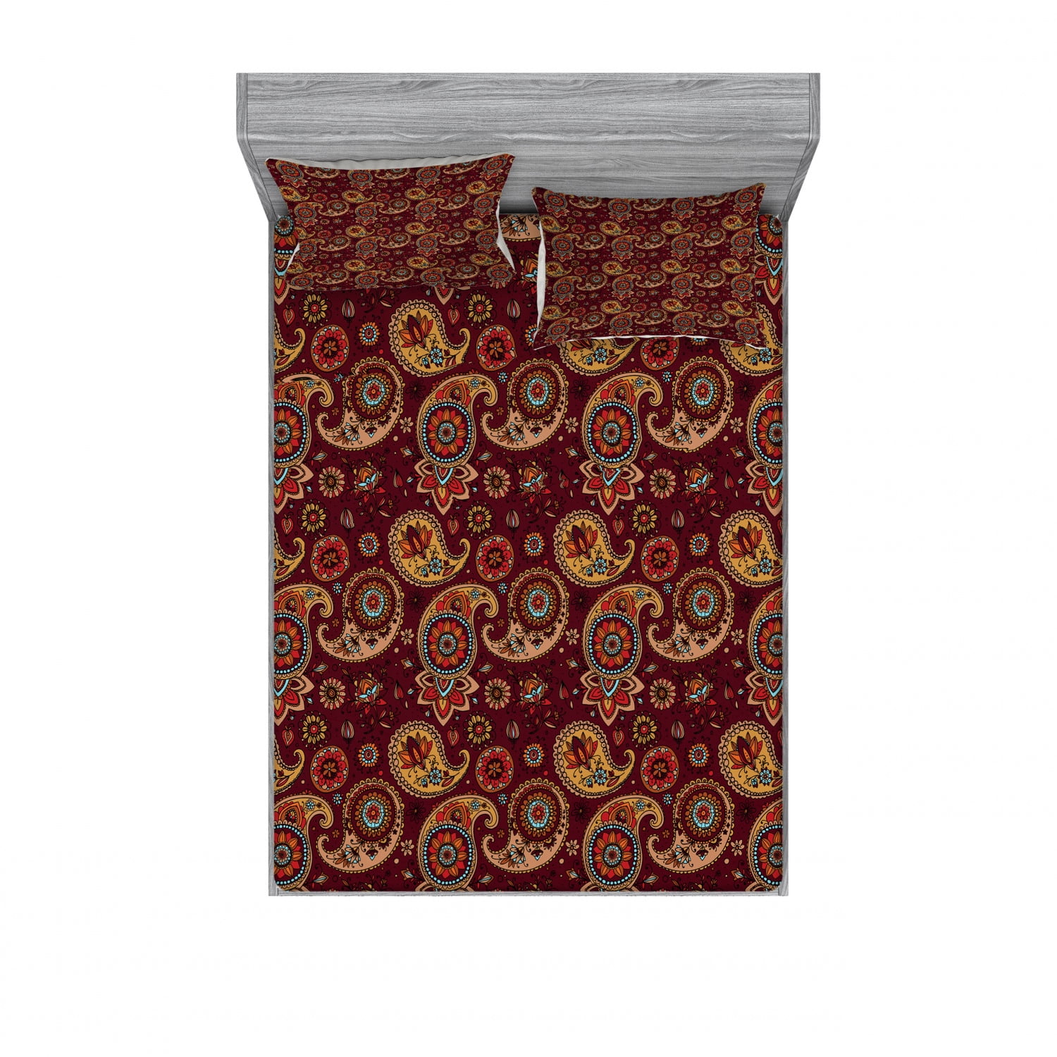Paisley Bedding Set with Sheet & Covers, Middle Pattern Tribual Artwork