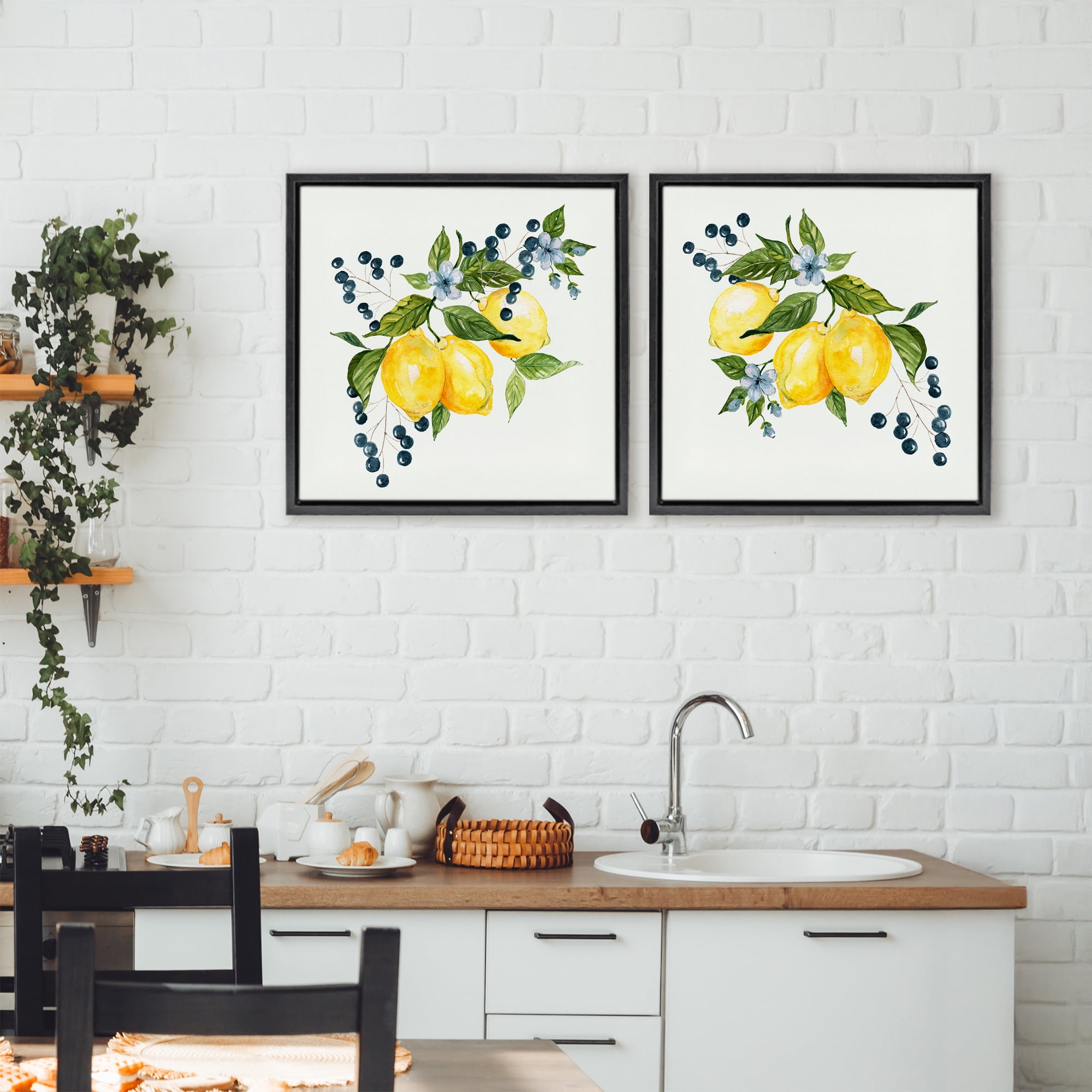 Stupell Industries Citrus & Berries Cluster 2 Piece Black Framed Floater Canvas Set, design by Livi Finn