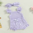 thumbnail image 4 of Infant Baby Girl Summer Clothes Ribbed Ruffle Sleeveless Romper Drawstring Bloomer Shorts Headband Outfits Blue 0-3 Months, 4 of 7