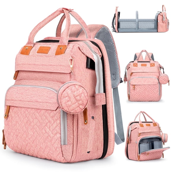 Bolsa de pañales JOYCE con cambiador, mochila grande, rosa