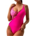 thumbnail image 2 of Leesechin Womens Shorts Bikini Sets Women Cute One-Piece Leopard Printed Bandage Patchwork Bikini Push-Up Padded Swimwear Swimsuit Beachwear, 2 of 9