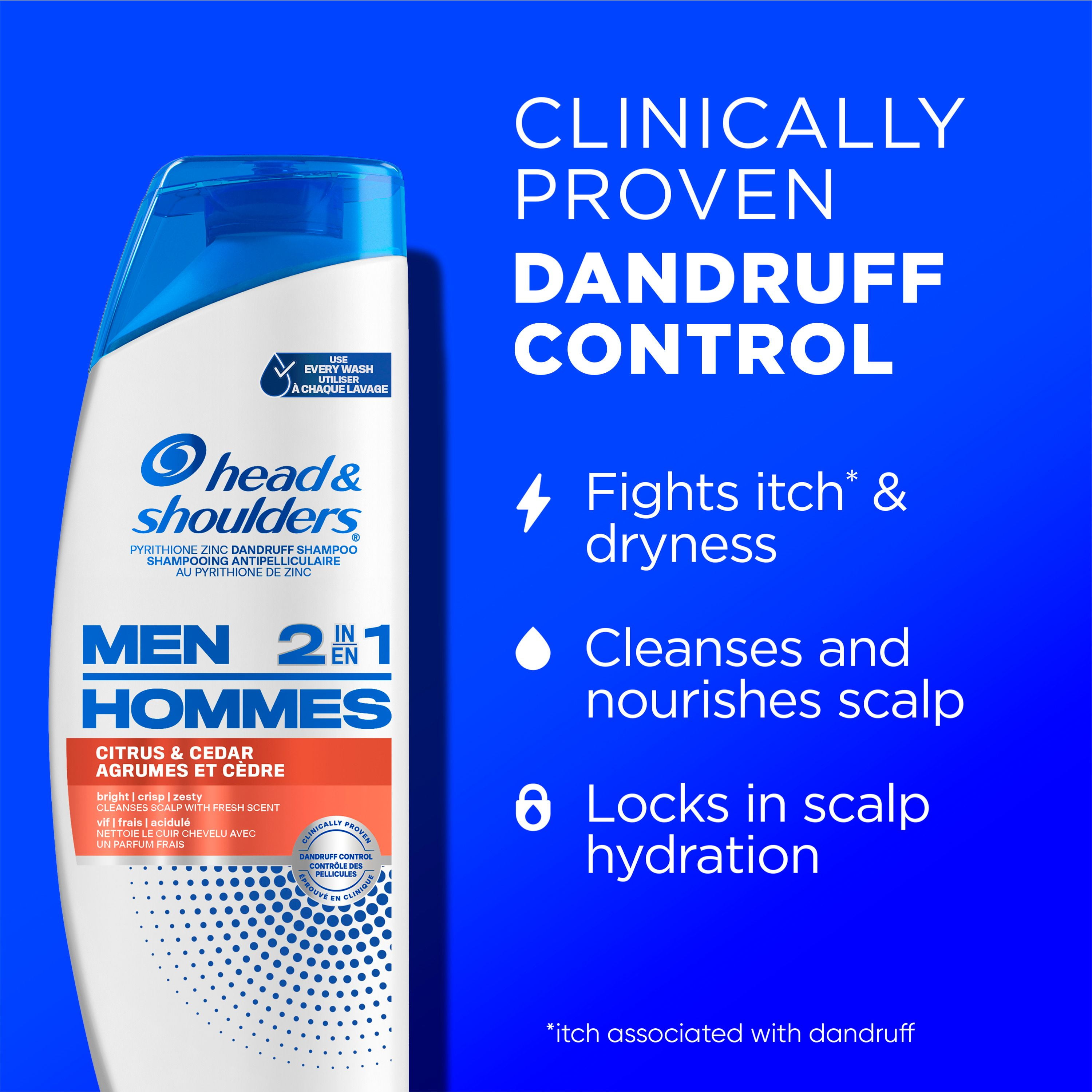 Shampooing et revitalisant antipelliculaire 2 en 1 Head and Shoulders pour hommes, traitement antipelliculaire, Agrumes et cèdre pour un usage quotidien, sans parabènes 370 ml