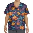 thumbnail image 4 of Drmagiyhm Halloween Black Scrubs for Men Short Sleeve Pumpkins Printed Nurse Uniforms Halloween V Neck Funny Scrub Shirts Plus Size Fun Workwear Dark Purple XL, 4 of 4