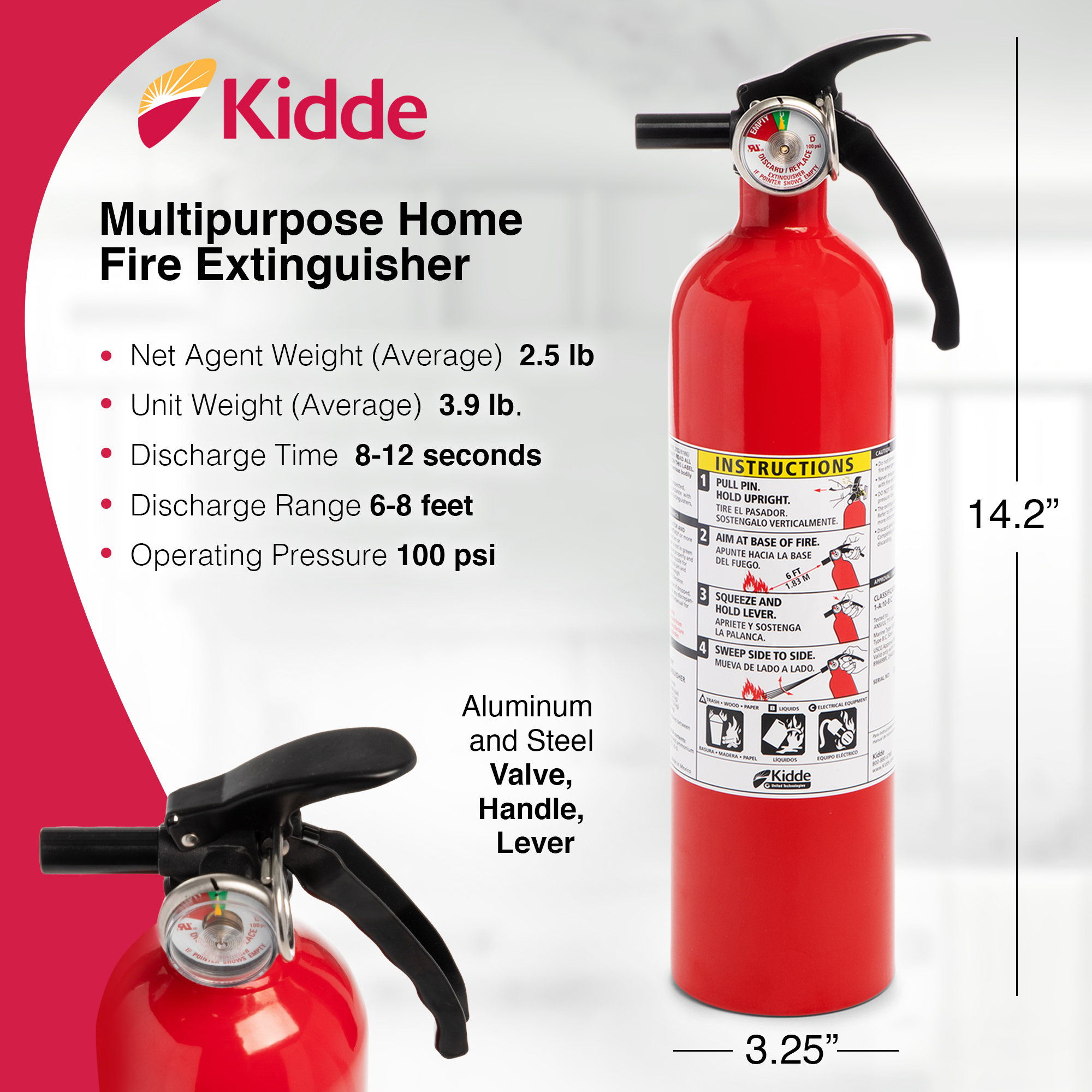 Kidde Multipurpose Home Fire Extinguisher, UL Rated 1-A:10-B:C, Model KD82-110ABC - image 2 of 8