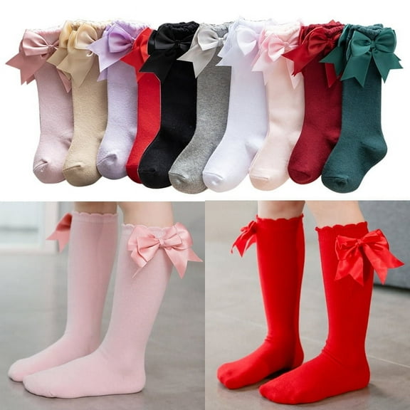 Yoyauz Knee High Enough Socks For Girls Bow Stockings For Babies And Toddlers Cotton Ruffles Uniform Leggings
