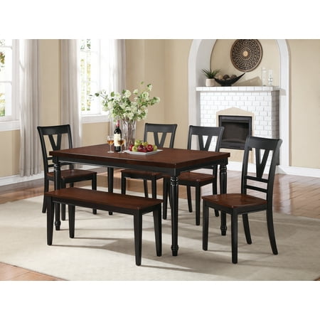 Modern Country Style 6pc Dining Set Black Finish Cherry Wood Top