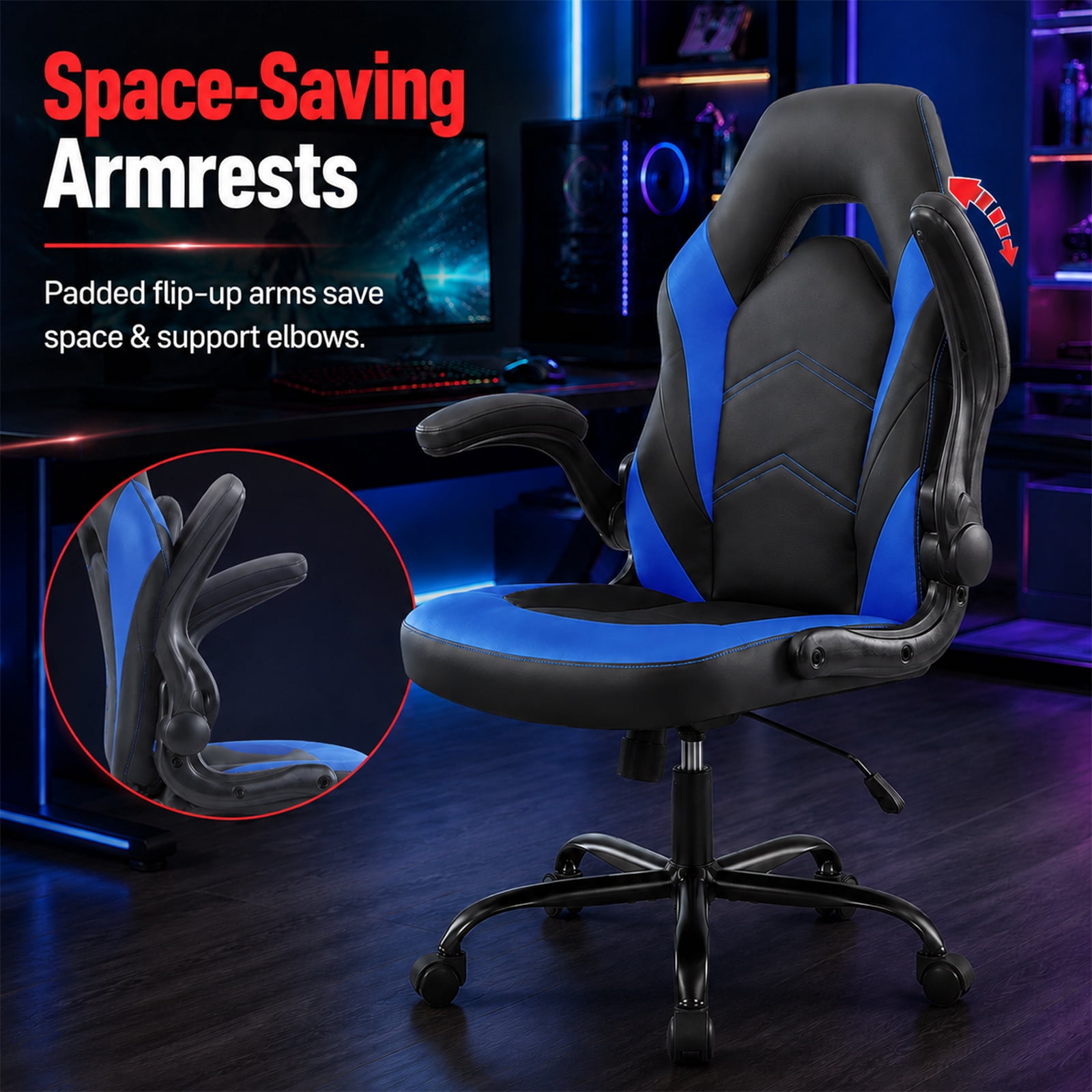 Alvantor Gaming Chair, PU Leather Comfortable Ergonomic Computer Chair Height Adjustable with Swivel and Lumbar Support