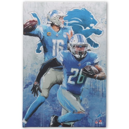 NFL Detroit Lions Jared Goff & Jahmyr Gibbs Painterly Graffiti Canvas Wall Decor for Man Cave Office or Game Room