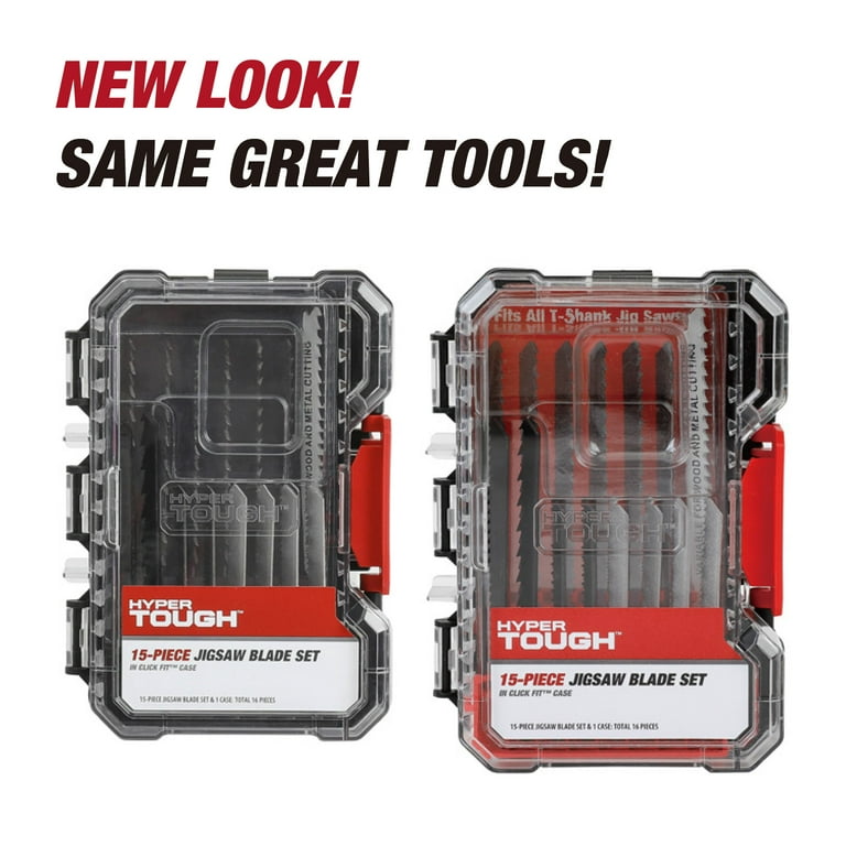 Hyper Tough 15-Piece T-Shank Jigsaw Steel Blade Set in Click Fit