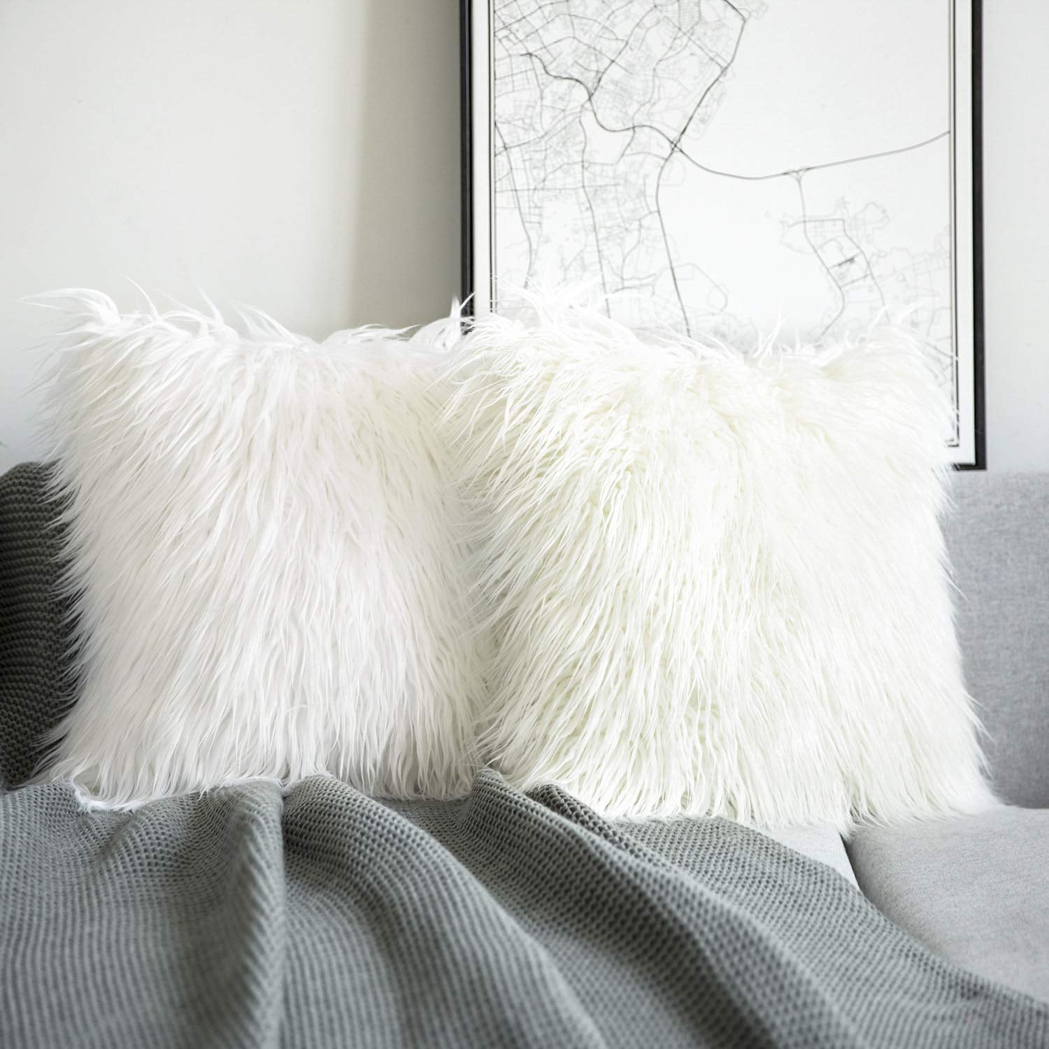 white fuzzy pillows