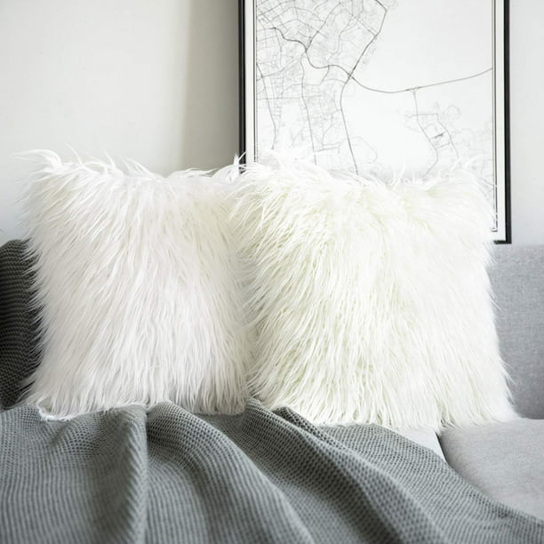Phantoscope Merino Style Faux Fur Series Decorative Throw Pillow Cover 18 X 18 White 2 Pack Walmart Com Walmart Com