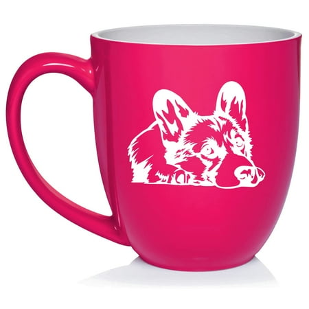 

Corgi Puppy Ceramic Coffee Mug Tea Cup Gift for Her Him Friend Coworker Wife Husband Animal Lover (16oz Hot Pink)