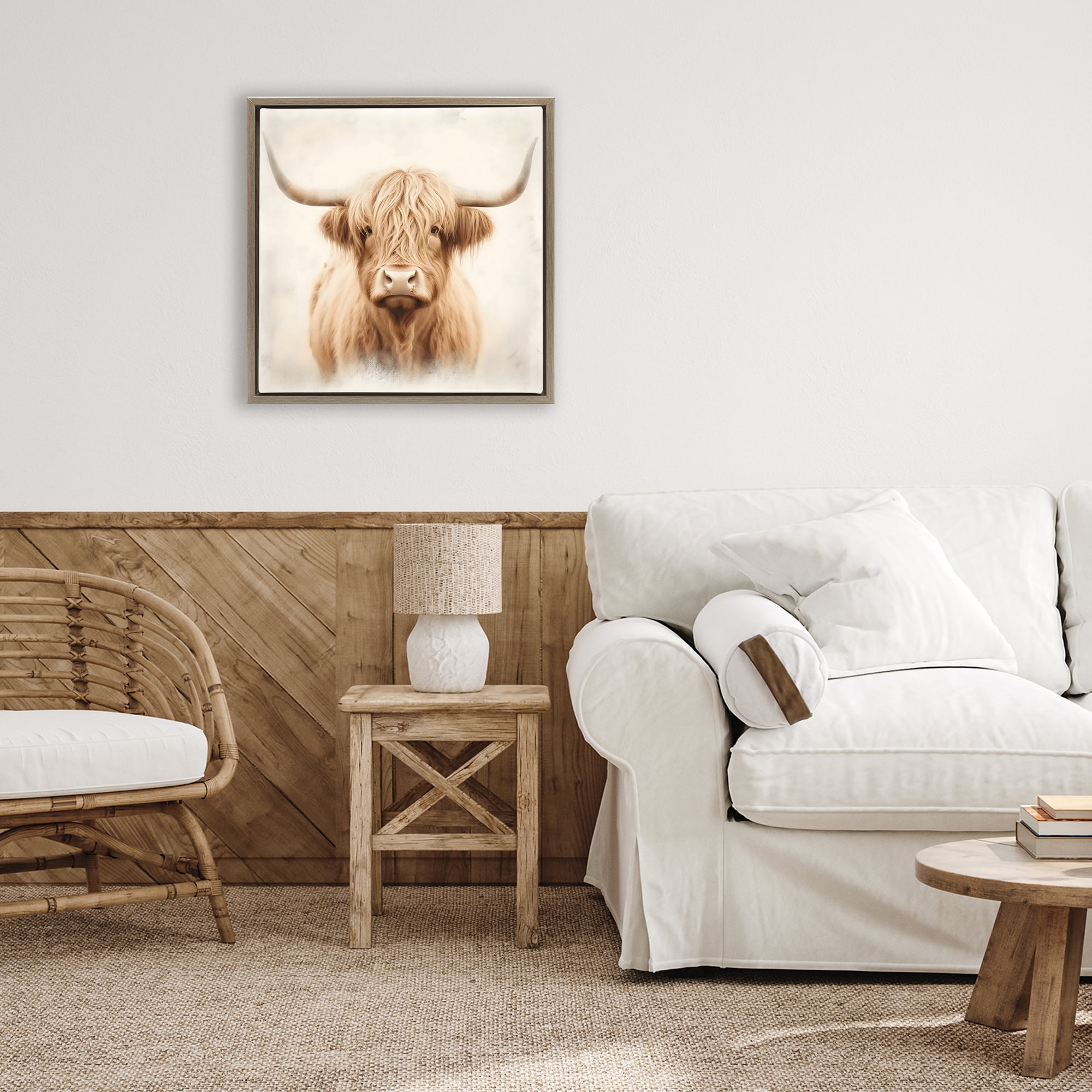 Stupell Industries Dreamy Fluffy Highland Portrait Brown Framed Floater Canvas Wall Art, design by Creative Studio