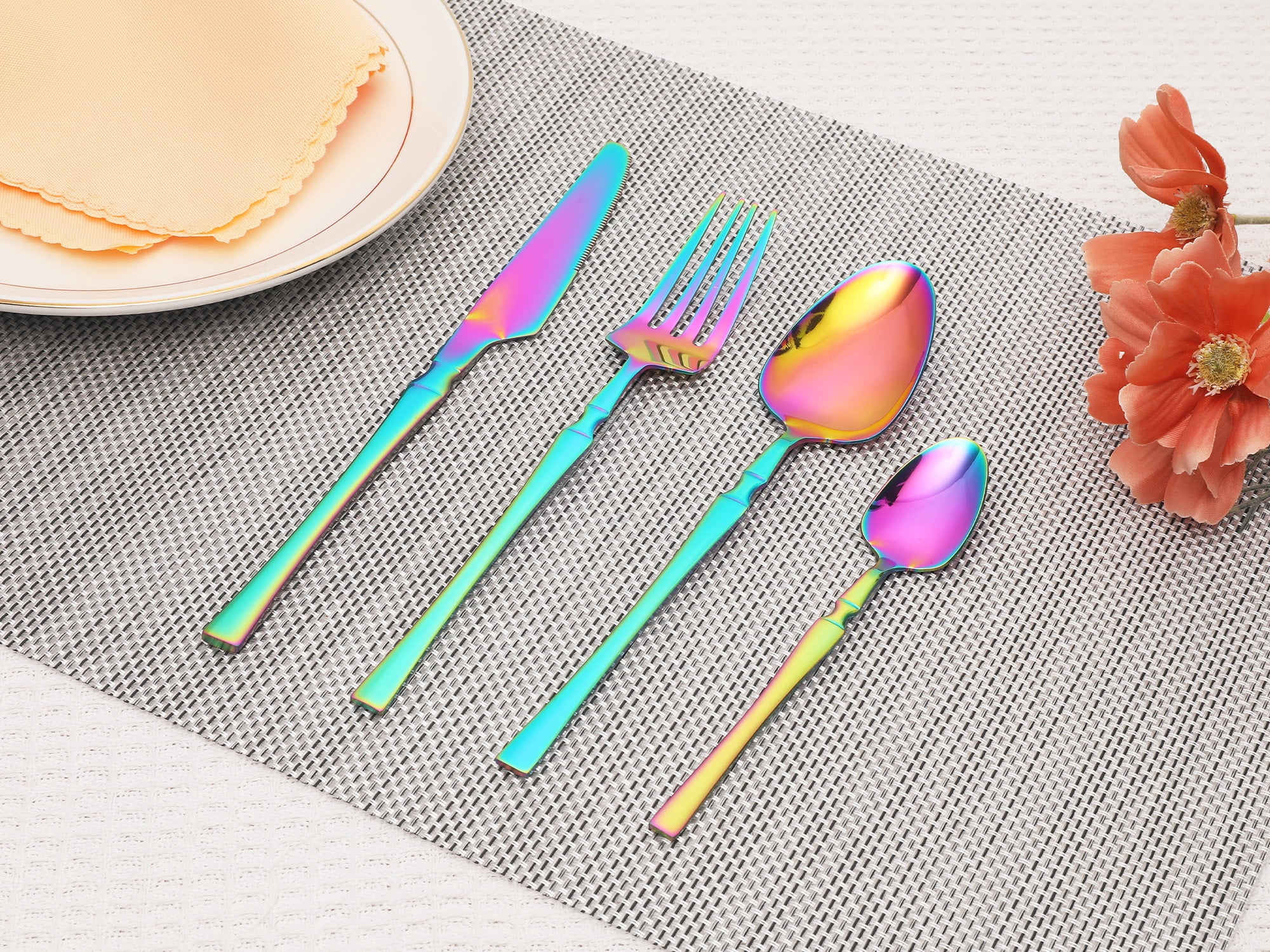 Unique Bargains 16 Pieces Stainless Steel Flatware Set for 4 Colorful