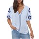 thumbnail image 2 of Puntoco Liquidación de blusas cortas para mujer Blusas bordadas de manga corta para mujer Blusas holgadas con escote en V y vendaje, 2 of 5
