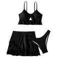 thumbnail image 4 of HAPIMO 3Pc Ruffle Bikini Swimsuit Sleeveless Bathing Suit Solid Cutout Beachwear Camisole with Pleated Skirts Swimwear Tropical Hawaii Hot Spring Beach Dress Black XL, 4 of 5