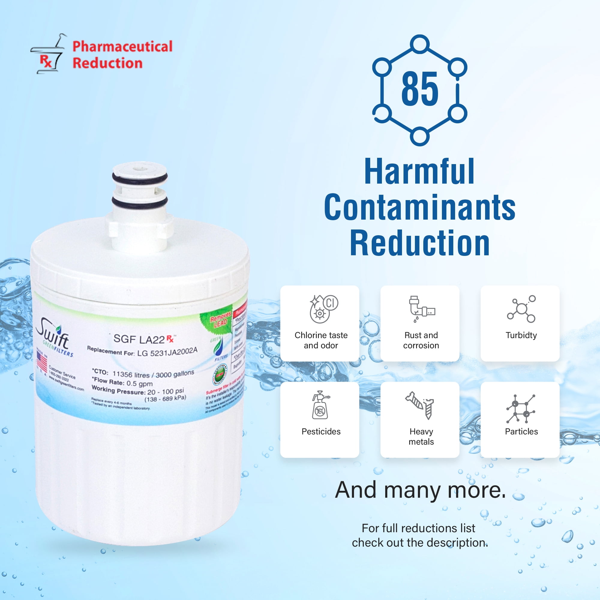 Swift Green Filters SGF-LA22 Rx Compatible Refrigerator Water Filter for LT500P, 5231JA2002A(2 Pack)