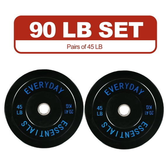 FlexWave Bumper Weight Plates, 45 lb Pair, Black, 2-Inch Hole