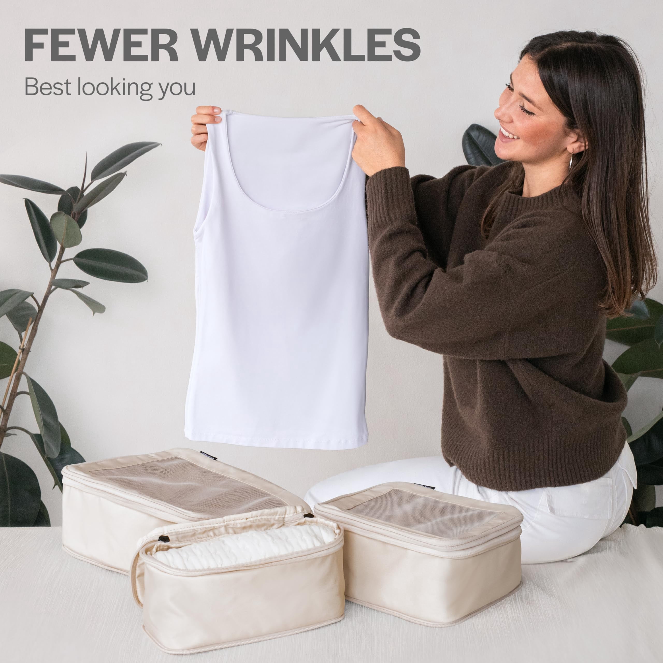 Beige 2-Pack Packing Cubes Travel Luggage Organizers
